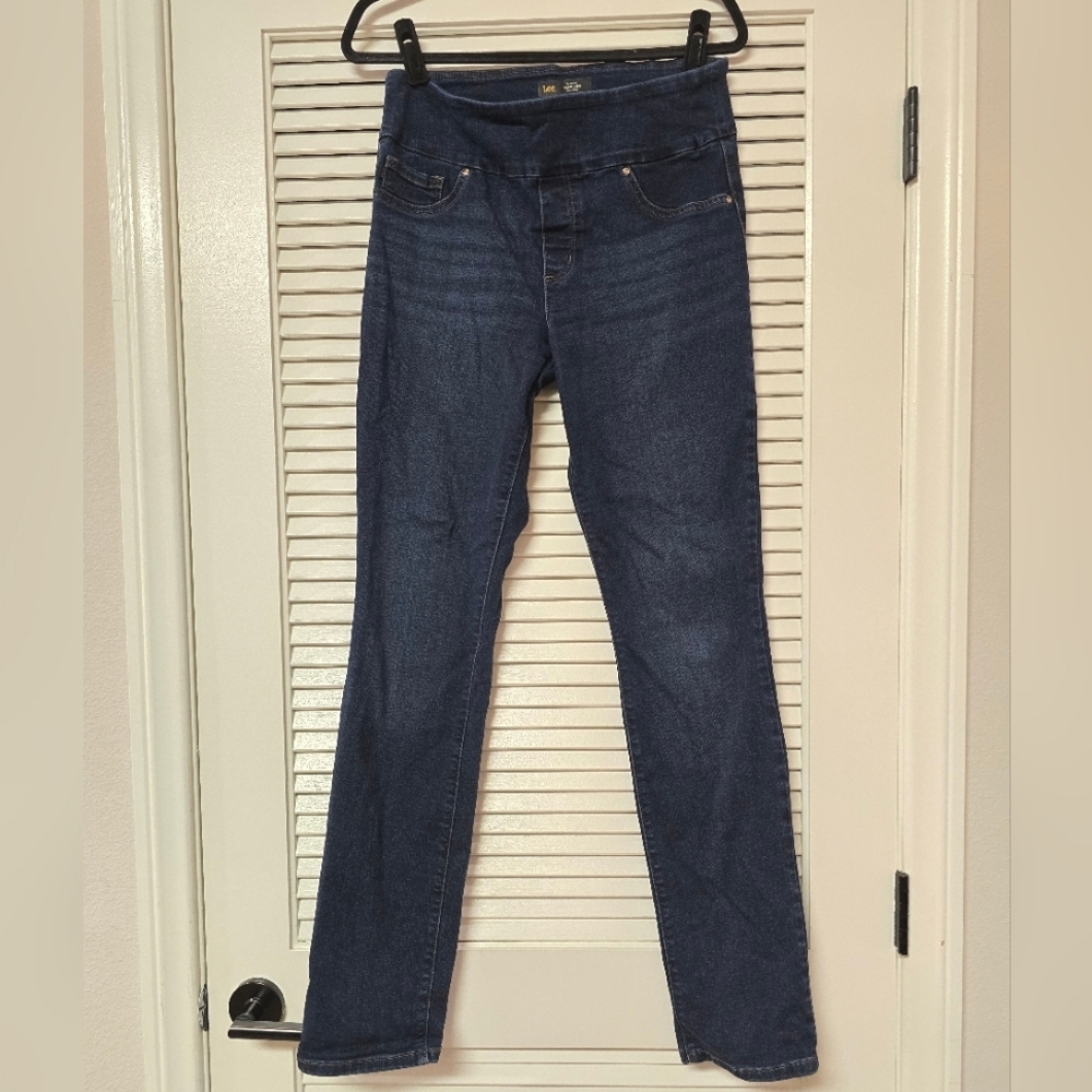 Lee - Sculpting Slim-Fit Slim-Leg Mid-Rise Dark Blue Jeggings